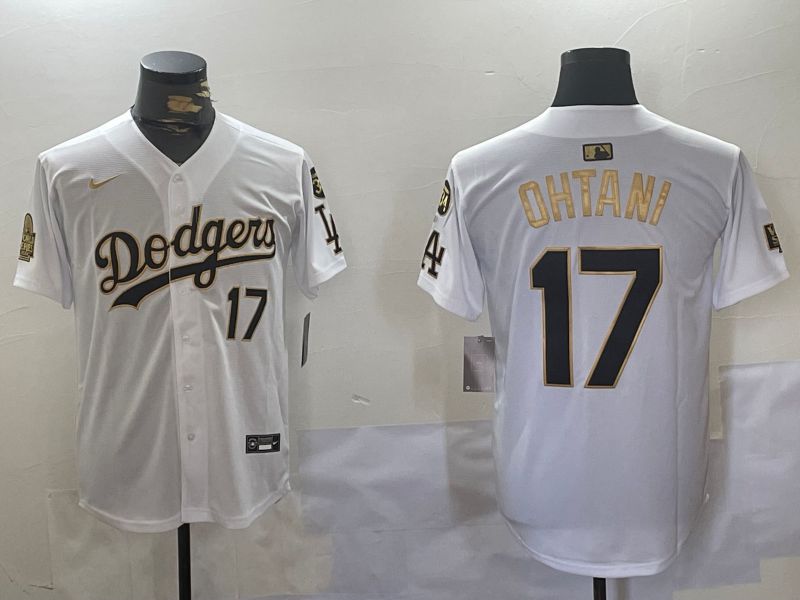 Men Los Angeles Dodgers #17 Ohtani White Gold Game 2024 Nike MLB Jersey style 1120